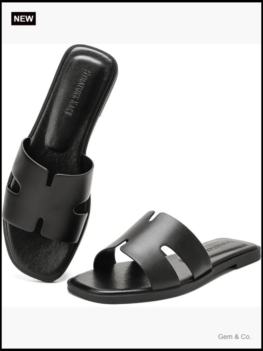 Women's Faux Leather Slide Sandals - Open Toe Flat Dress Sandals